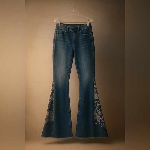 Ymi Jeans Denim - Elegant Blue Floral Wide Leg Jeans
